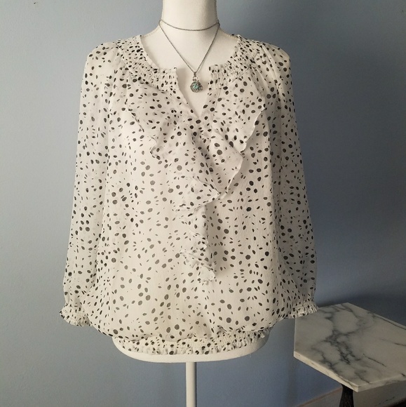 The Limited Tops - The Limited White w/ Black Polka Dots Blouse
